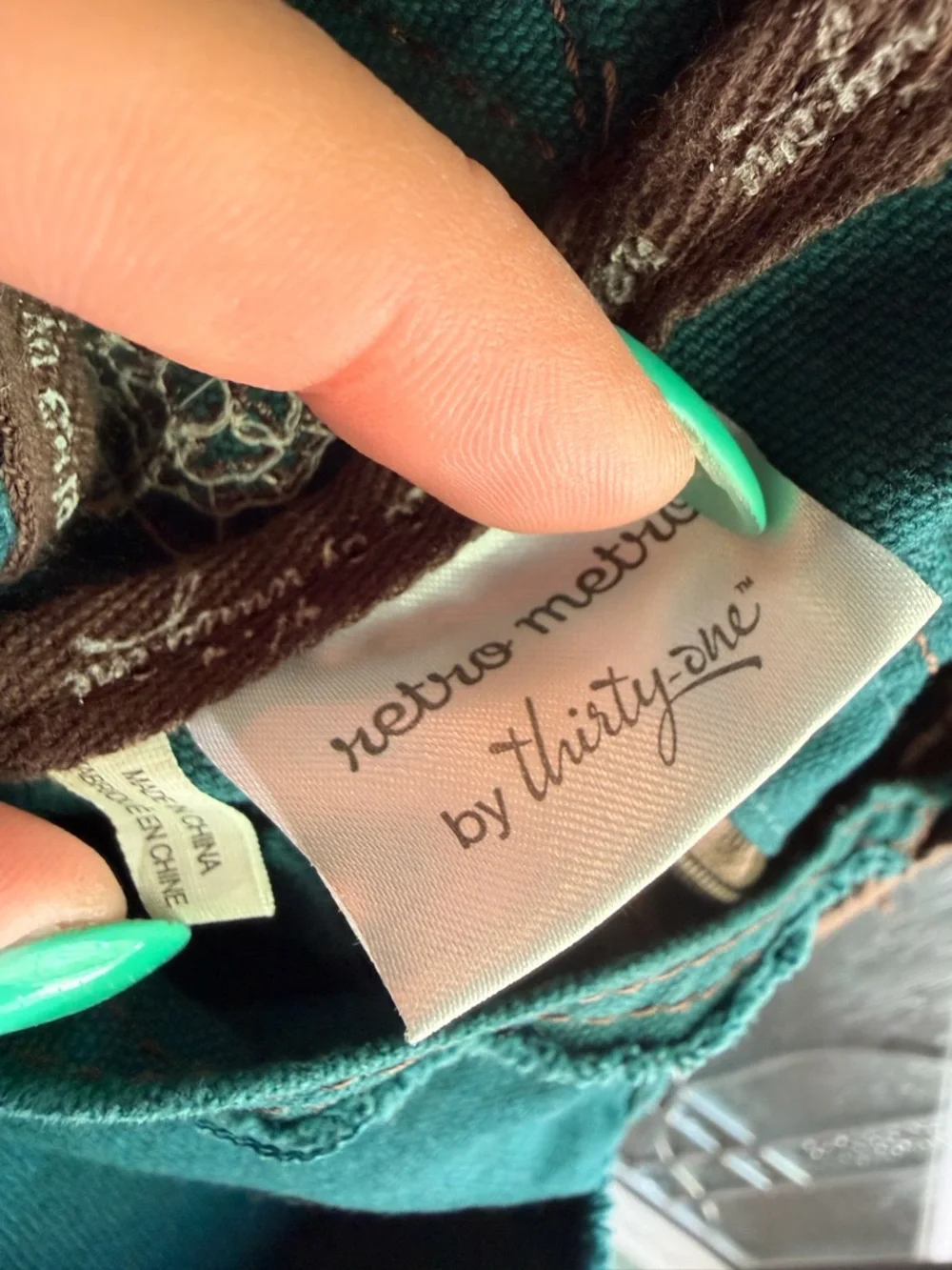 Thirty-One Retro Metro cottagecore floral teal bag with brown strap - Picture 6 of 8